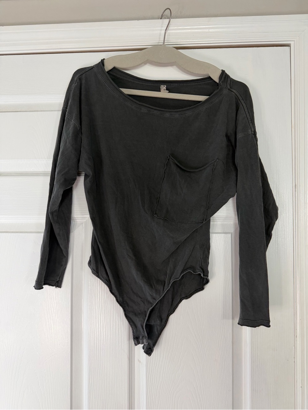 Washed Black Long-Sleeve Pocket Bodysuit